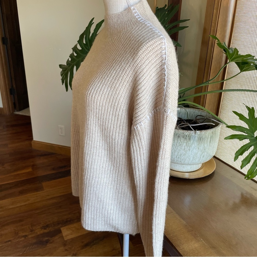 Evereve Haven Whipstitch Mockneck Pullover Cream Sweater NWT size L - Picture 6 of 16
